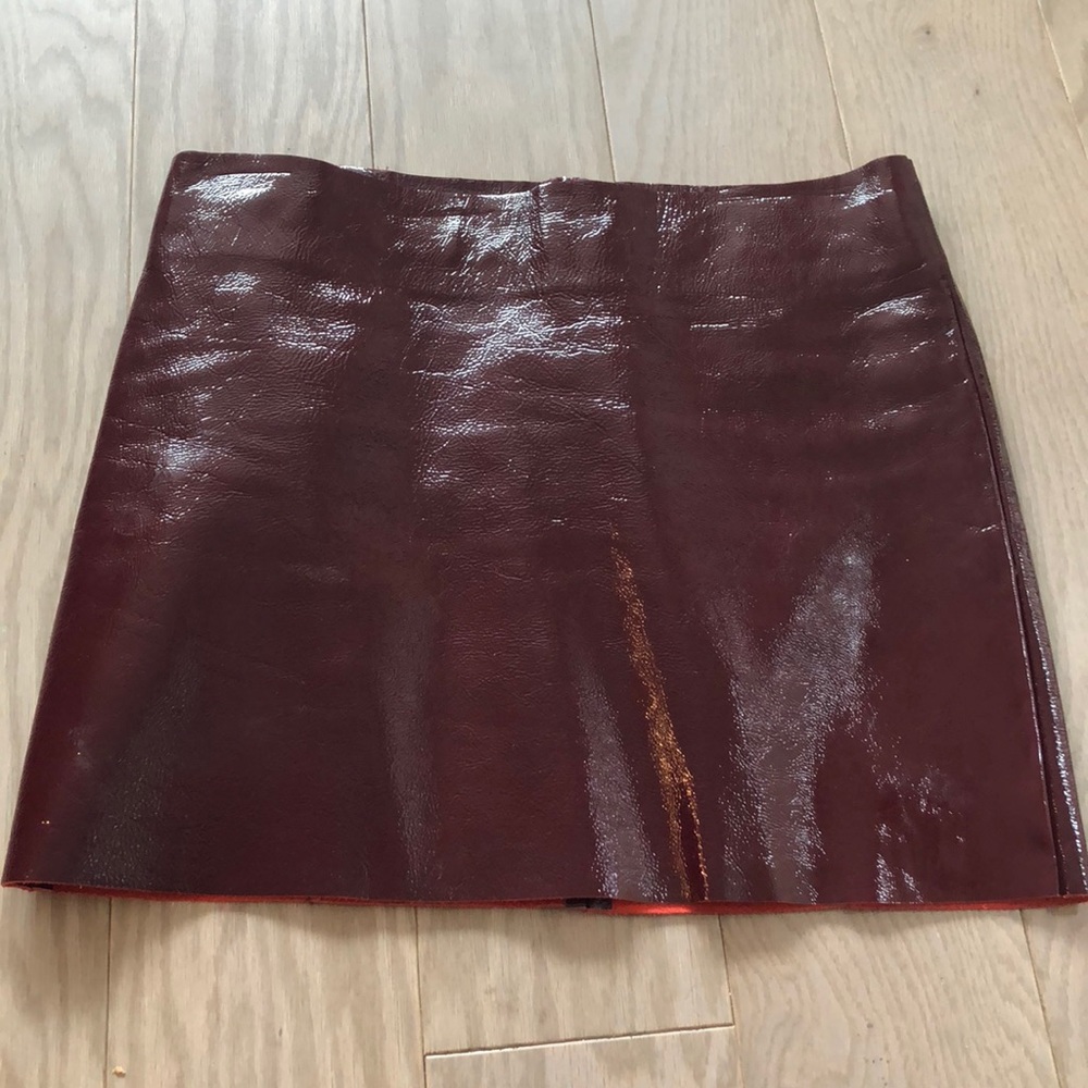 Maje Oxblood Patent Leather Mini Skirt